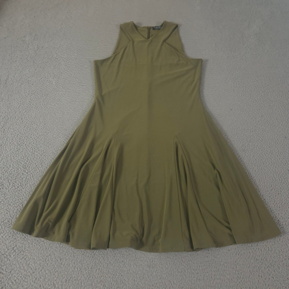 Lauren Ralph Lauren Dress Womens Large Olive Sleeveless Halter Neck Jersey Knit